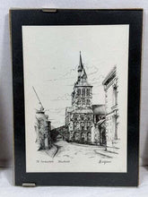 गैलरी व्यूवर में इमेज लोड करें, Vintage Maastricht Triptych Set of 3 B&W Ink Sketches on Wood, Netherlands