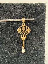 Charger l'image dans la galerie, Antique Art Nouveau 10K Gold Blue Sapphire Pearl Lavaliere Pendant Estate Jewlry