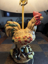 Load image into Gallery viewer, Country Cottage Rooster Table Lamp Painted Fruit Ceramic Base Patterned Shade