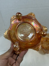 गैलरी व्यूवर में इमेज लोड करें, Antique Fenton Marigold Carnival Glass Panther Footed Berry Bowls Set of 3