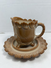 将图片加载到图库查看器,Antique Greentown Chocolate Slag Glass Bracket Creamer & Saucer Set