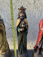 Load image into Gallery viewer, Vintage Three Kings Wise Men Nativity Statues 15 Inch Faux Wood Resin Mexico