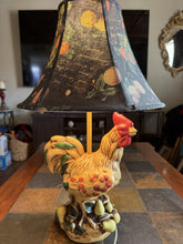 Load image into Gallery viewer, Country Cottage Rooster Table Lamp Painted Fruit Ceramic Base Patterned Shade