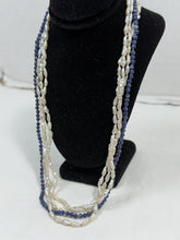 Charger l'image dans la galerie, Vintage 14K Gold Multi-Strand Freshwater Rice Pearl & Lapis Lazuli Necklace