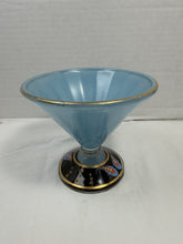 Load image into Gallery viewer, Antique Bohemian Blue Opaline Glass Hand Painted Footed Compote Bowl Art Glass