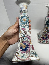 Load image into Gallery viewer, Vintage Chinese Famille Rose Porcelain Candlestick Holders Chinoiserie Pair