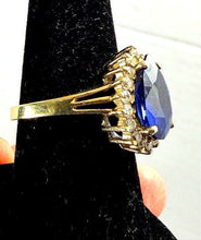 Load image into Gallery viewer, Vintage Pear Cut Blue Stone Halo Ring 925 Sterling Silver Size 7.5 Jewelry