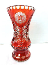 Charger l'image dans la galerie, Vintage Bohemian Ruby Red Cut-to-Clear Crystal Starburst Floral Vase Czech