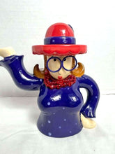 Load image into Gallery viewer, Vintage Red Hat Society Lady Ceramic Teapot with Red Beaded Necklace