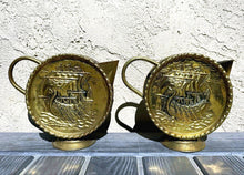 Load image into Gallery viewer, Vintage Peerage England Embossed Brass Viking Ship Pitcher Set of Two