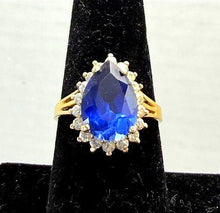 Load image into Gallery viewer, Vintage Pear Cut Blue Stone Halo Ring 925 Sterling Silver Size 7.5 Jewelry
