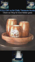 गैलरी व्यूवर में वीडियो लोड करें और चलाएं, Handcrafted Thai Elephant Tea Light Holder Set with Tray | Artisanal Mango Wood & Pewter Candle Décor