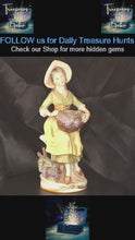 Load and play video in Gallery viewer, Vintage HOMCO #1258 “Vineyard Harvest” Porcelain Figurine – Hand-Painted Lady with Grapes Collectible