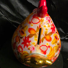 Load image into Gallery viewer, Vintage Pomme Pidou Ceramic Chicken Piggy Bank - Tropical Fruit Pattern Money Bank