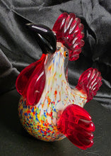 Load image into Gallery viewer, Vintage Murano-Style Art Glass Rooster Figurine - 6" Confetti Splatter Chicken Paperweight