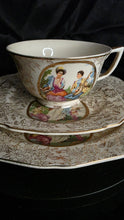 Load image into Gallery viewer, Vintage Japanese Courting Couple Tea Trio (Cup, Saucer & Plate) – Gilt Rococo “Watteau” Scene, AW Japan Mark