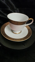 Load image into Gallery viewer, Vintage Sango Hampton 3758 Porcelain Cup and Saucer - Elegant Gold and Black Floral Trim