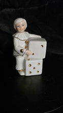 Load image into Gallery viewer, Vintage Monti Piero Porcelain Harlequin Clown Figurine with Dice – White & Gold Elegance