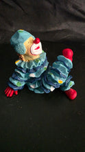 Load image into Gallery viewer, Vintage Resin Clown Figurine – Hand-Painted Blue Ruffled Suit with Red Shoes