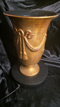Load image into Gallery viewer, Vintage Italian Gold Urn Vase - 1953 Embossed Drapery and Tassel Design
