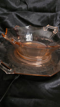 Load image into Gallery viewer, Vintage Pink Depression Glass Serving Bowl & Underplate – Octagonal handled set (Imperial Glass Style, 1930s)