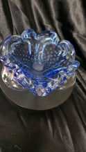 Load image into Gallery viewer, Vintage Italian Bullicante Art Glass Bowl – Mid-Century Modern, Ruffled Blue & Clear Murano-Style Design