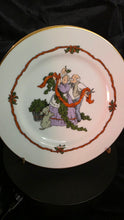 将图片加载到图库查看器,Vintage Fitz & Floyd “Deck the Halls” Christmas Plates (2) – 1983 Japan – Gold Trim – Victorian Couple & Puppy Holiday Scene