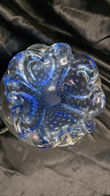 Load image into Gallery viewer, Vintage Italian Bullicante Art Glass Bowl – Mid-Century Modern, Ruffled Blue & Clear Murano-Style Design