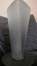 将图片加载到图库查看器,Frosted Obelisk Glass Vase – Modern Geometric Art Decor in Fog Gray (14”)