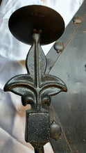 Load image into Gallery viewer, Gothic Iron Wall Sconce Pair with Heraldic Lion Crest & Fleur-de-Lis Arms