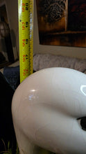 Load image into Gallery viewer, Large Ceramic Goose Sculpture – 18″ Tall White Crackle-Glaze Waterfowl with Ribbon Décor