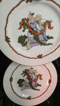 将图片加载到图库查看器,Vintage Fitz & Floyd “Deck the Halls” Christmas Plates (2) – 1983 Japan – Gold Trim – Victorian Couple & Puppy Holiday Scene