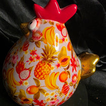 Load image into Gallery viewer, Vintage Pomme Pidou Ceramic Chicken Piggy Bank - Tropical Fruit Pattern Money Bank