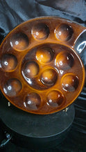Load image into Gallery viewer, Vintage Saint-Clément French Majolica Snail Server – Model 1653 – Hand-Glazed Caramel Brown Escargot Plate – Mid-Century French Faience