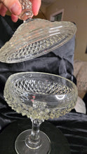 Load image into Gallery viewer, Vintage Indiana Glass Diamond Point Covered Compote – Footed Pedestal Candy Dish – Clear Pressed Glass 1960s Mid-Century Elegance