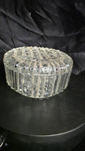 Load image into Gallery viewer, Vintage Ribbed Glass Trinket Box with Lid | Art Deco Style Pressed Glass Candy Dish or Vanity Jar