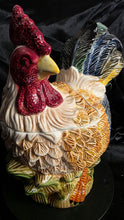 Cargar imagen en el visor de la galería, Vintage Jay Import Majolica Rooster Cookie Jar - Large Hand-Painted Ceramic Chicken Canister