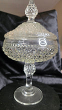 Load image into Gallery viewer, Vintage Indiana Glass Diamond Point Covered Compote – Footed Pedestal Candy Dish – Clear Pressed Glass 1960s Mid-Century Elegance