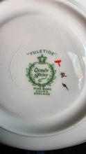 将图片加载到图库查看器,Queen Anne “Yuletide” Fine Bone China Teacup & Saucer – England, 1950s Holiday Holly & Bells Pattern