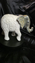 गैलरी व्यूवर में इमेज लोड करें, Vintage Ceramic Elephant Figurine - Floral Engraved Lucky Trunk Up Decor