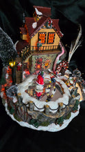 Load image into Gallery viewer, Fiber-Optic Winter Mill Scene — Animated Skaters, Waterwheel & Music
