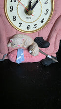 Load image into Gallery viewer, Vintage Novelty Cat Clock – Pink Armchair Quartz Timepiece with Cat, Shoes & Blanket Figurine