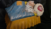 Load image into Gallery viewer, Vintage Mid-Century Sleeping Santa Claus Cookie Jar / Candy Dish – Hand-Painted Ceramic by Alberta’s Molds (1950s)