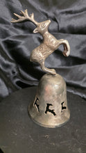 将图片加载到图库查看器,1996 International Silver Co. Hand-Made Silver-Plated Christmas Bell – Reindeer Finial & Cutout Design