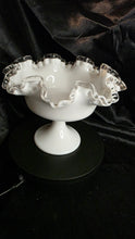 Load image into Gallery viewer, Vintage Milk Glass Ruffled Compote Bowl - Crimped Rim Pedestal Design