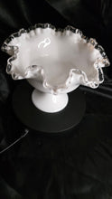 Load image into Gallery viewer, Vintage Milk Glass Ruffled Compote Bowl - Crimped Rim Pedestal Design