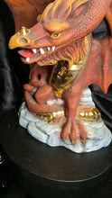 Load image into Gallery viewer, Vintage Red Dragon Resin Figurine with Gold Accents - Mythical Guardian on Rock Base