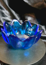 Load image into Gallery viewer, Vintage Turquoise Blue Glass Petal Bowl - Scalloped Rim Flower Design