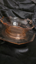 Load image into Gallery viewer, Vintage Pink Depression Glass Serving Bowl & Underplate – Octagonal handled set (Imperial Glass Style, 1930s)
