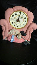 Load image into Gallery viewer, Vintage Novelty Cat Clock – Pink Armchair Quartz Timepiece with Cat, Shoes & Blanket Figurine